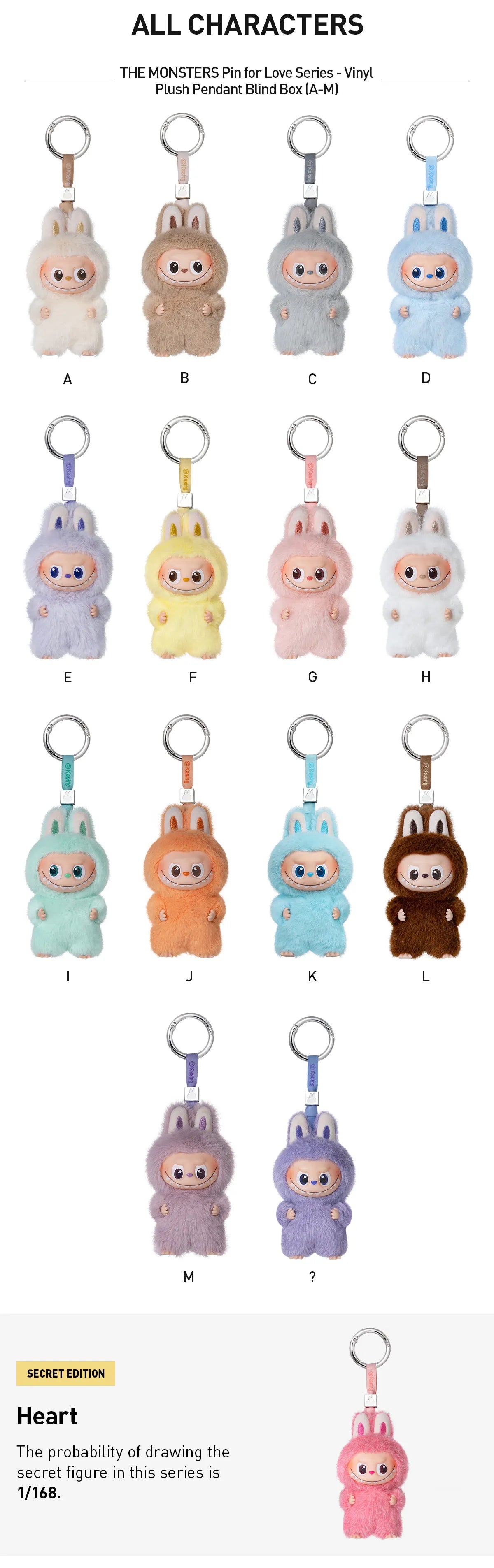 POP MART THE MONSTERS Labubu Pin for Love Series-Vinyl Plush Pendant (A-M)